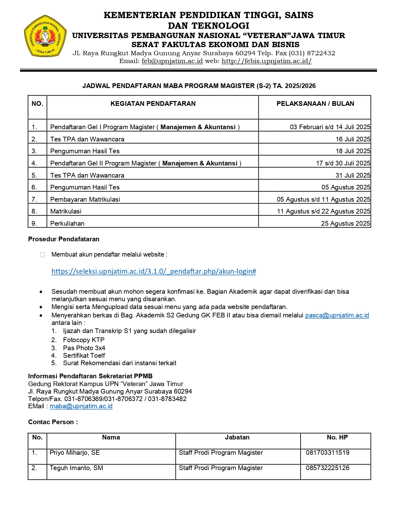 INFORMASI PENDAFTARAN MABA TA. 2025/2026