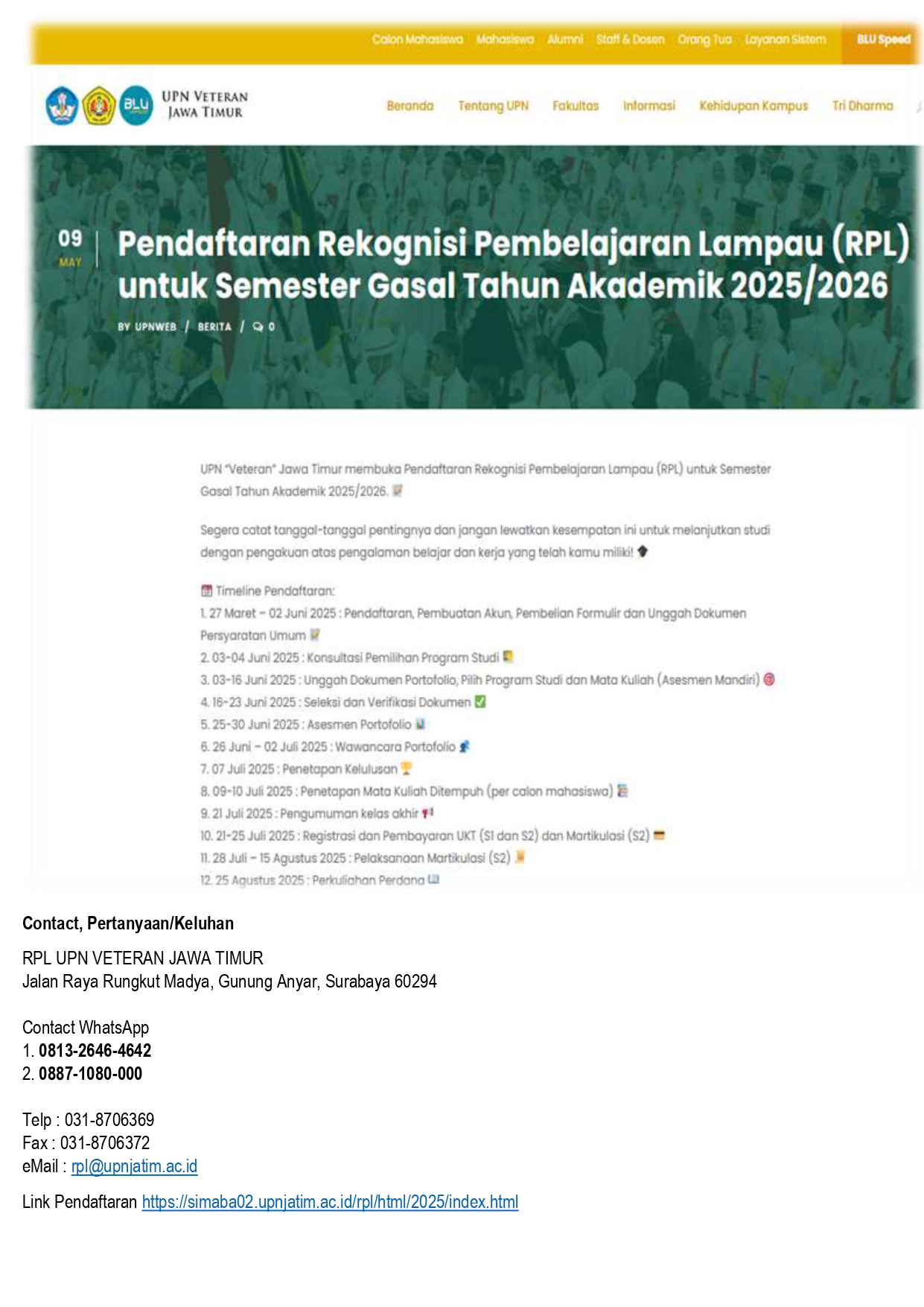 INFORMASI PENDAFTARAN MAHASISWA BARU MAGISTER AKUNTANSI KELAS REKOGNISI PEMBELAJARAN LAMPAU (RPL)